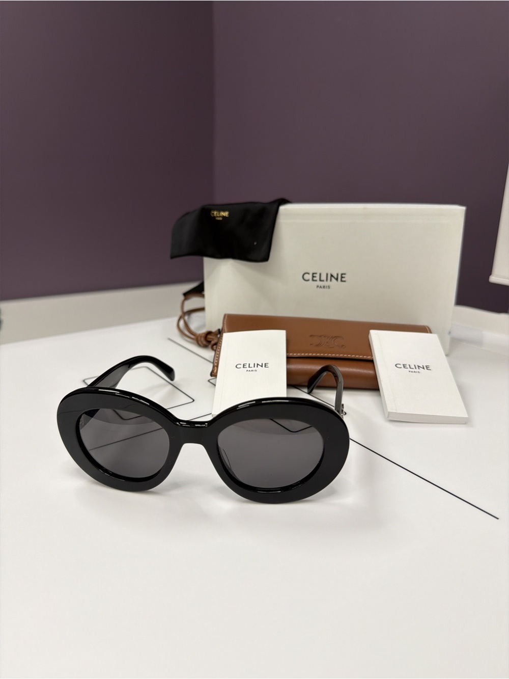 Celine Brown Triomphe Embossed Leather Wristlet
